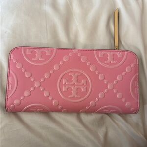 Tory Burch Pink Embossed Zip Wallet